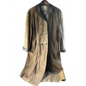 Vintage 1970s Double-Breasted Suede Overcoat Leather Trim